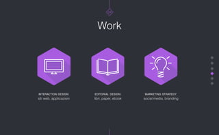 04
Work
interaction design:
siti web, applicazioni
editorial design:
libri, paper, ebook
marketing strategy:
social media, branding