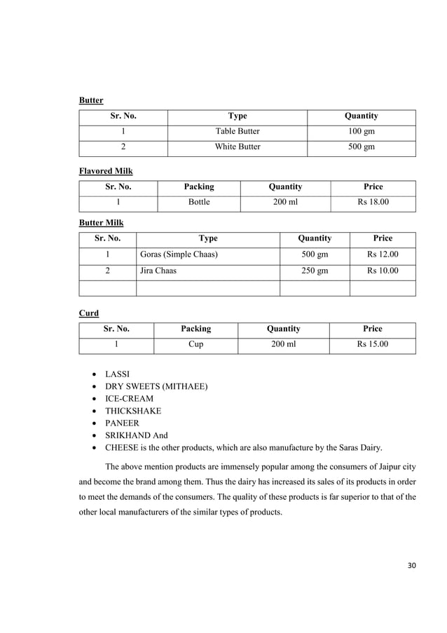 Saras jaipur dairy projects report