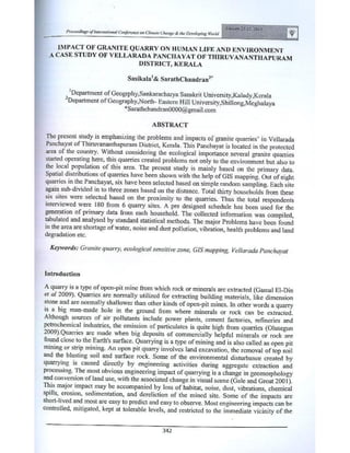 Impacts of Granite Quarry onHuman Life and Environment.A Case Study of Vellarad Panchayat of Thiruvananthapuram