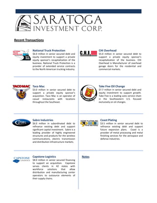 Unitranche Example Saratoga Firm Overview | PDF