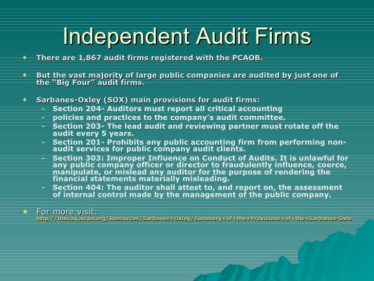 sox act and purpose of pcaob Sarbanes-oxley also requires mandatory rotation of the lead audit partner by prohibiting the same partner from performing audit services for an issuer for more than five consecutive fiscal years based on the language in the concept release, it appears that the pcaob believes sarbanes-oxley did not complete the task of assuring auditor. sox act and purpose of pcaob Sarbanes-oxley also requires mandatory rotation of the lead audit partner by prohibiting the same partner from performing audit services for an issuer for more than five consecutive fiscal years based on the language in the concept release, it appears that the pcaob believes sarbanes-oxley did not complete the task of assuring auditor.