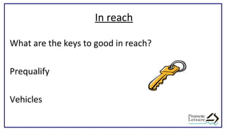 In reach
What are the keys to good in reach?
Prequalify
Vehicles
 