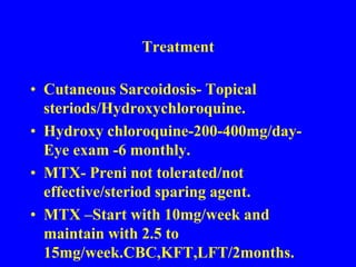 4.Bronchogenic carcinoma: Unilateral hilar lymphadenopathy is common. The appearance of the primary lung cancer (not visible in all cases) is often a large mass, which is unusual in sarcoidosis.