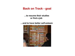 Back on Track - goal  … to resume their studies or find a job  … and to have better self-esteem 