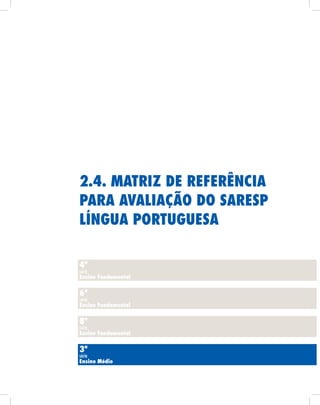 4ª
série
Ensino Fundamental
6ª
série
Ensino Fundamental
8ª
série
Ensino Fundamental
3ª
série
Ensino Médio
2.4. Matriz de Referência
para Avaliação do Saresp
Língua Portuguesa
 