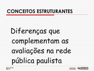 CONCEITOS ESTRUTURANTES Diferenças que complementam as avaliações na rede pública paulista 