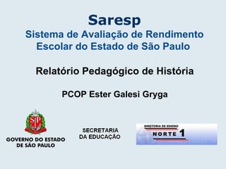 Saresp Sistema de Avaliação de Rendimento Escolar do Estado de São Paulo   Relatório Pedagógico de História PCOP Ester Galesi Gryga 