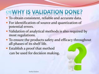 Validation of Analytical and Bioanalytical methods | PPTX