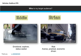 Vehicles -CadilLac XTS


                                  Who is my target audience?




               Emotional, explorer,                        Risk
                 status seeker                  Averse, practical, economic
                                                          driven
Thank you
 