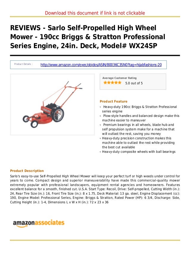 Sarlo self propelled high wheel mower 190cc briggs stratton