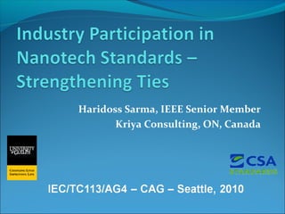 Haridoss Sarma, IEEE Senior Member
Kriya Consulting, ON, Canada
 