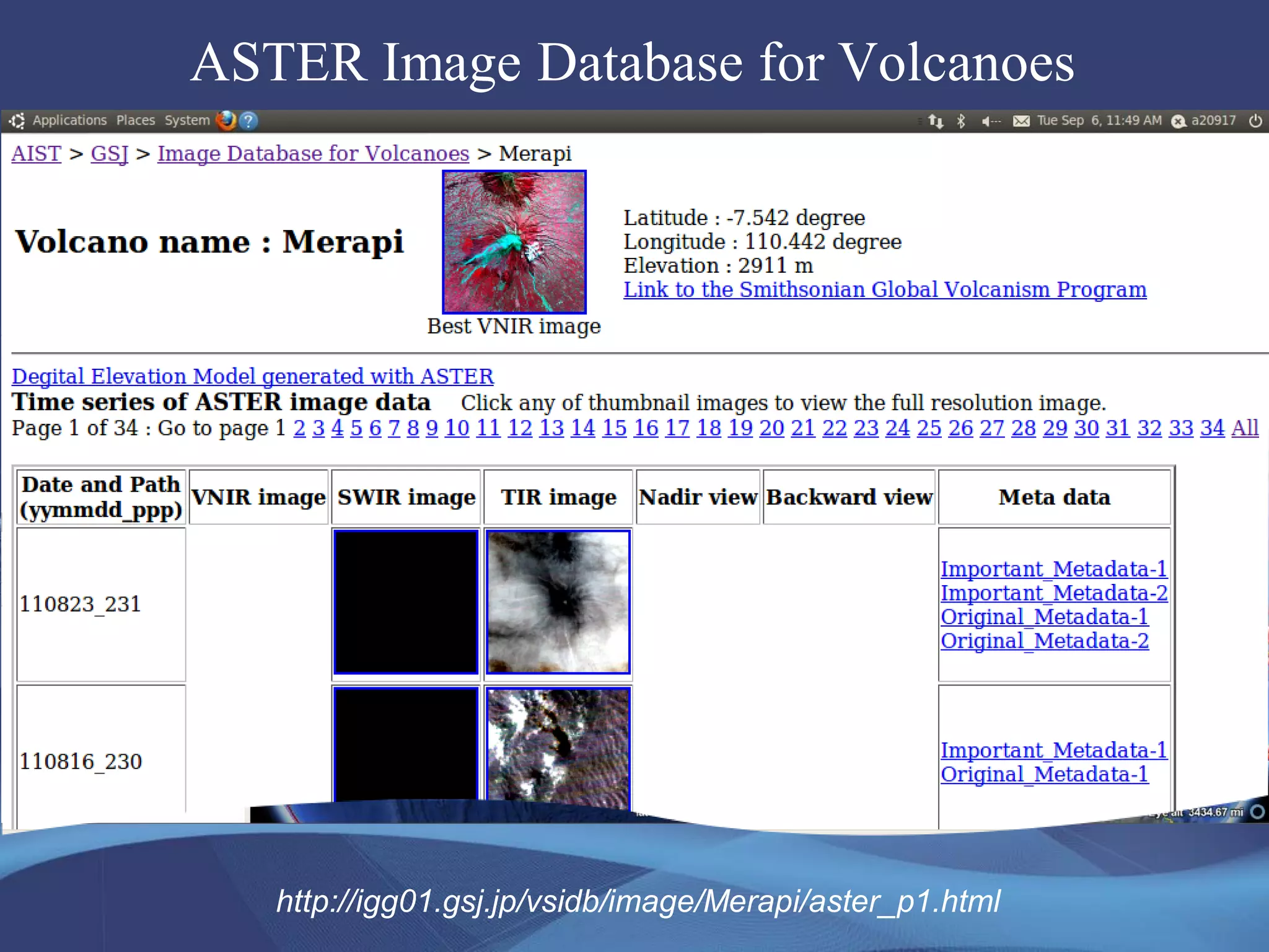 ASTER Image Database for Volcanoes
http://igg01.gsj.jp/vsidb/image/Merapi/aster_p1.html
 