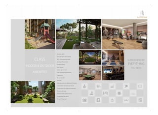 Securitycabin
Dropoﬀzonewithseating
RCC/Stonepavingroads
SocietyoﬃceStore
Entrancelobby
Minitheatre
Indoorgameroom
Fullyequippedgymnasium
Yogaroom
SitoutGazebo
Sandpit
Kidsplayareaonrubberizedﬂooring
2automaticelevatorspertower
Terracelawnforyogaandexercises
Terracewalkway
Terraceseniorcitizensit-out
TerracelevelSkydeck
TerracePartyarea
SURROUNDEDBY
EVERYTHING
YOUNEED
CLASS
INDOOROUTDOOR
AMENITIES
SAROVAR
LANDMARK
 