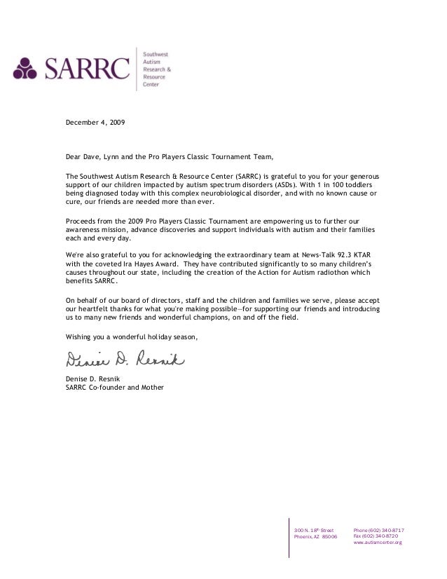 letter you coworker thank Letter Pro SARRC Classic P Thank You Players Smoot David