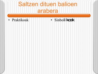 Saltzen dituen balioen arabera Praktikoak Sinbol ikoak 