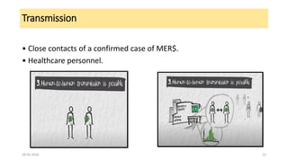 Transmission
• Close contacts of a confirmed case of MER$.
• Healthcare personnel.
28-05-2020 15
 