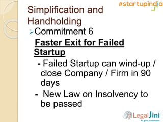Simplification and
Handholding
Commitment 6
Faster Exit for Failed
Startup
- Failed Startup can wind-up /
close Company /...