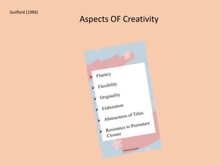 Aspects OF Creativity
Guilford (1986)
 