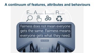 Globally unique and
persistent identifiers
Community defined
descriptive metadata
Community defined
terminologies
Detailed
provenance
Terms of access
Terms of
use
DOI: 10.1038/sdata.2016.18
A continuum of features, attributes and behaviours
 