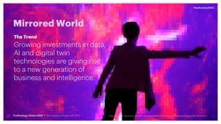 7
#techvision2021
Technology Vision 2021 | The Analytics Angle with SAS
Mirrored World
Growing investments in data,
AI and digital twin
technologies are giving rise
to a new generation of
business and intelligence.
The Trend
 