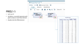 FREQ 5-5
• Let’s run it!
• As before, a succesful execution will show
green arrows on each flow element
• Double-click the FREQ element
 