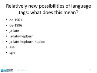 OverviewMultilingual Web – what‘s that?I18N and L10N – traditional topics“The long tail” and its consequences for the multilingual webI18N and L10N on the Web - revisitedTraditional topics & new aspectsNew: bridging technology and market gapsThe project “Multilingual Web“27