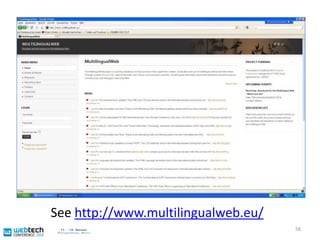 OverviewMultilingual Web – what‘s that?I18N and L10N – traditional topics“The long tail” and its consequences for the multilingual webI18N and L10N on the Web - revisitedTraditional topics & new aspectsNew: bridging technology and market gapsProjects “Multilingual Web“ and “META-NET”57