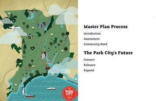 1




Master Plan Process
Introduction
Assessment
Community Need

The Park City’s Future
Connect
Enhance
Expand
 