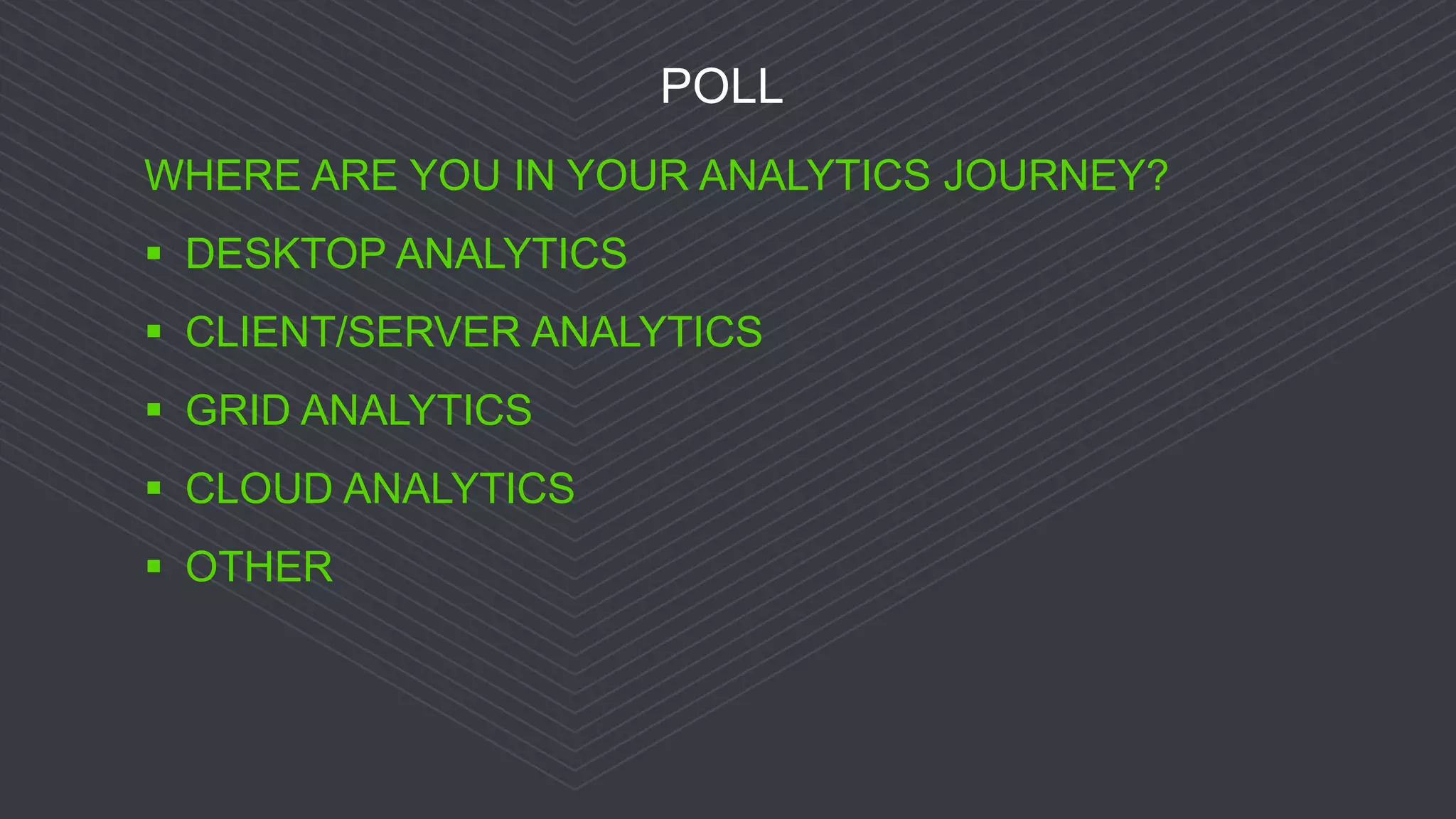 © 2016 Progress Software Corporation and/or its subsidiaries or affiliates. All rights reserved.5 POLL WHERE ARE YOU IN YOUR ANALYTICS JOURNEY?  DESKTOP ANALYTICS  CLIENT/SERVER ANALYTICS  GRID ANALYTICS  CLOUD ANALYTICS  OTHER 