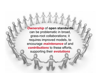 Ownership of open standards
                                          can be problematic in broad,
                                           grass-root collaborations; it
                                          requires improved models, to
                                        encourage maintenance of and
                                         contributions to these efforts,
                                           supporting their evolutions




52   The International Conference on Systems Biology (ICSB), 22-28 August, 2008   Susanna-Assunta Sansone
                                                                                    www.ebi.ac.uk/net-project
 