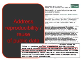 Address
reproducibility /
     reuse
 of public data


                    13
 