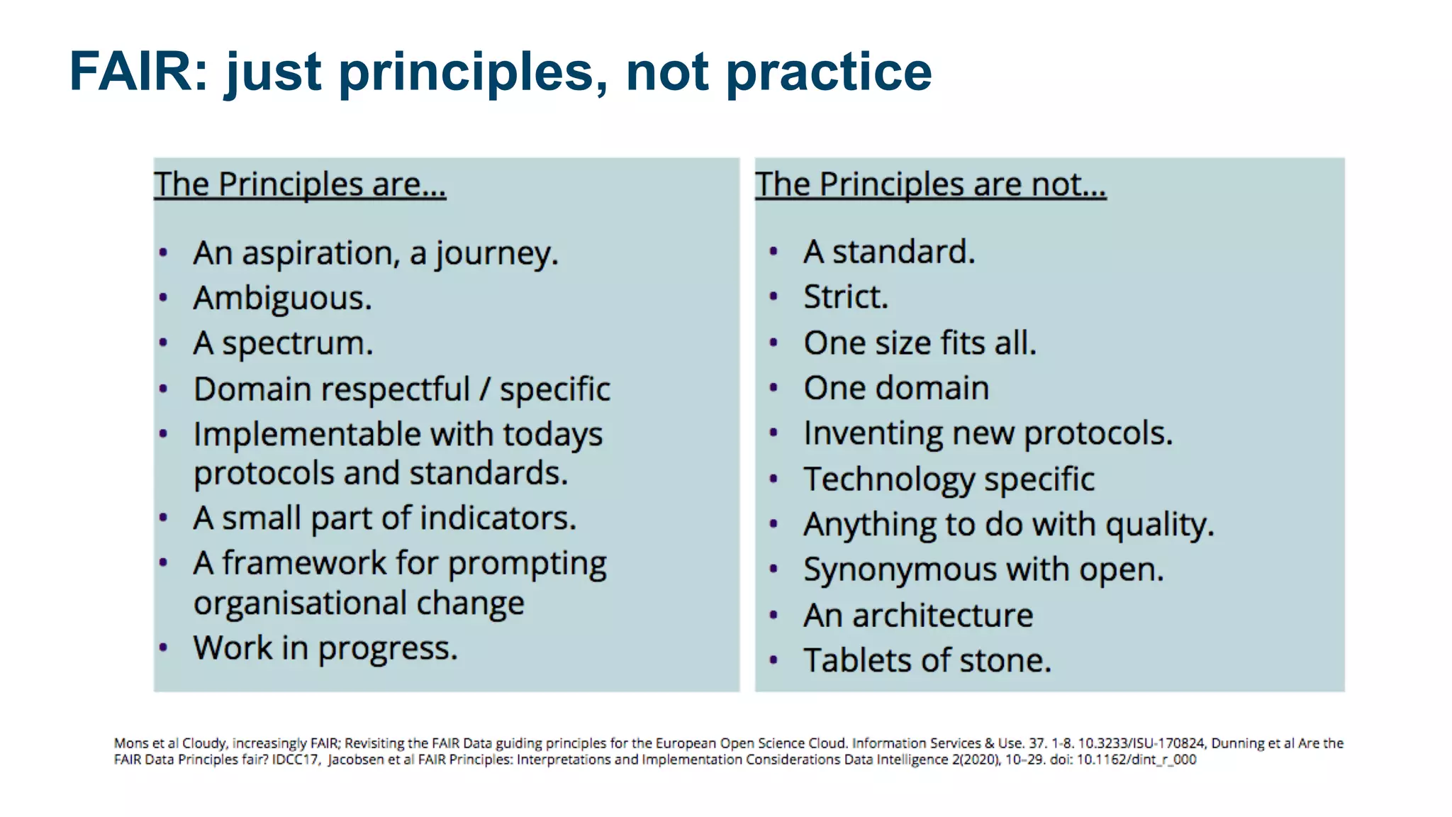 FAIR: just principles, not practice
 