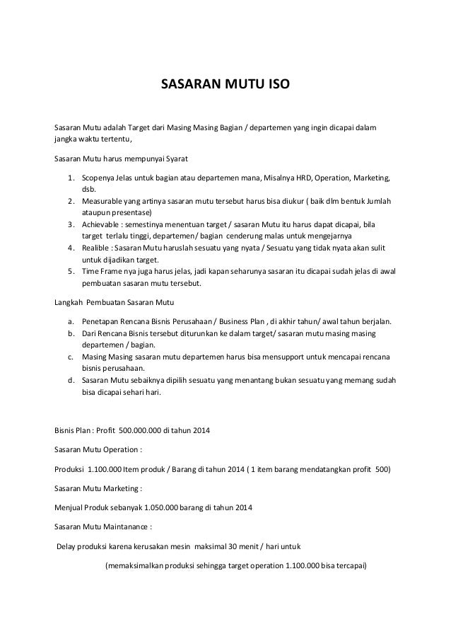 contoh sasaran mutu hrd