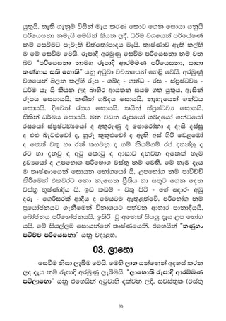 hq;=hs' ;e;s .ekqï úiska ueh lrK fldg f.k fidhd hkqhs
m˙fhikd kuehs fuhska lshk ,°' Or®u jYfhka mr®fhaIK
kï fiùug meje;s Ñ;af;damdoh uehs' ;DIaKdj we;s l,ays
u fï fiùu fjhs' rEmd† wruqKq fiùu m˙fhikd kï jk
nj §m˙fhikd kduy rEmd† wdrïuK m˙fhikd" idyd
;Kaydh i;s fyd;s¶ hkq wgqjd jpkfhka fy<s fjhs' wruqKq
jYfhka n,k l,ays rEm - Yío - .kaO - ri - iam%IagjH -
Or®u he hs lshk ,o ndysr wdh;k ihu .; hq;=h' weiska
remh fihdhhs' lKska Yíoh fidhhs' keyefhka .kaOh
fidhhs' †fjka rih fidhhs' lhska iam%IagjH fidhhs'
is;ska Or®uh fidhhs' uk jvk rEmfhda Yíofhda .kaOfhda
rifhda iam%IagjHfhda o w;=reKq o fmdfrdakd o oeis oiaiq
o tΩ negΩfjda o" yQre l=l=Ωfjda o we;s wia .s˙ fj<fUda
o fl;a j;= yd rka lyjkq o .ï kshï.ï rc oykayq o
rg yd okjq o wgq fldgq o wdidj okjk wfkla yeu
øjHfhda o WmfNd. m˙fNd. jia;= kï fj;s' fï yeu oeh
u ;DIaKdfhka fidhk fNda.fhda hs' WmfNda. kï mdúÉÑ
ls¯fuka tljrg fkd kefik m%S;sh yd i;=g f.k fok
jia;% N+IaKd†h hs' bv lvï - j;= msá - f.a fodr- wUq
ore - f.˙irla wd†h o fuhgu we;=<;afú' m˙fNda. kï
m%fhdackhg .ekSfuka úkdYhg m;ajk wdydr mdkd†hhs'
fndackh m˙fNdackhhs' b;s˙ jQ wfkla ishÆ oeh Wm fNda.
hhs' fï ish,a,u fidhkafka ;DIaKfhks' tfyhska §;Kqyx
máÉp m˙fhikd¶ hkq jod<y'

                     03' ,dfNd
    fiùu ksid ,eîu fjhs' fuys ,dN hkafkka woyia lrk
,o oeh kï rEmd† wruqKq ,eîuhs' §,dfNd;s rEmd† wdrïuK
má,dfNd¶ hkq tfyhska wgqjdys olajk ,°' ijia;=l ^jia;=


                             36
 