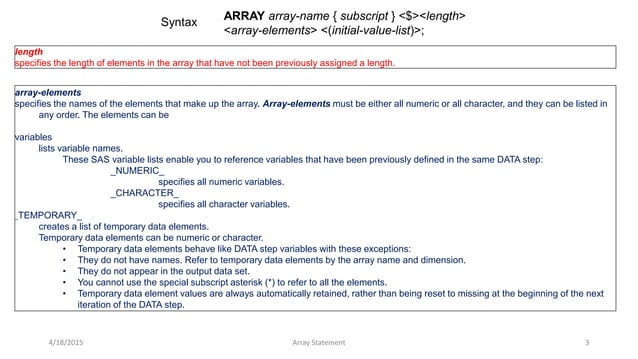 Sas array statement | PPT