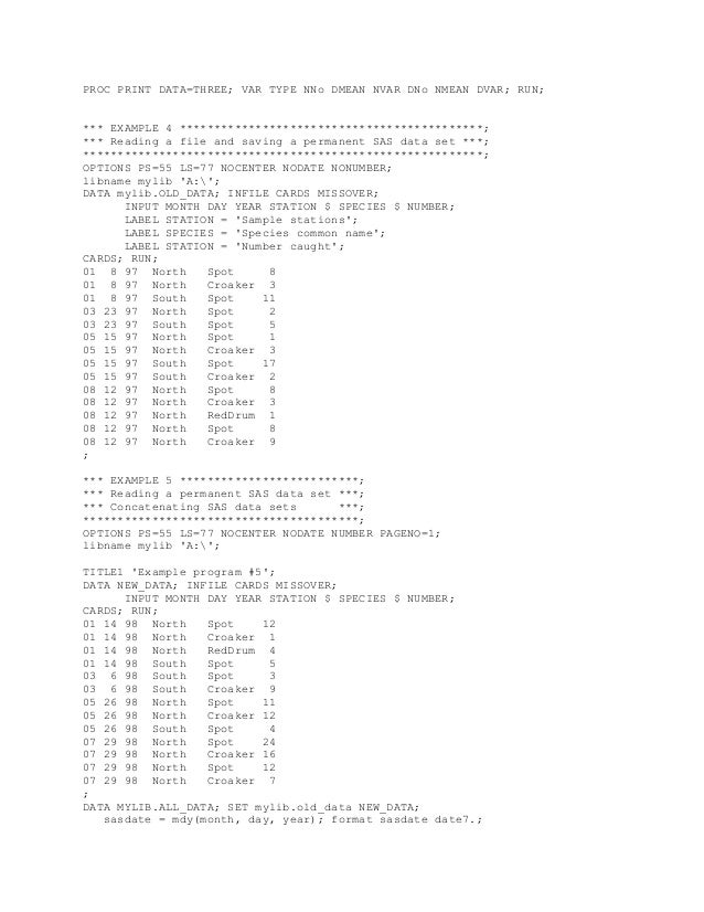 Sas code for examples from a first course in statistics