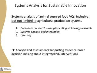 Systems Analysis for Sustainable Innovation (SASI): A new flagship in  the Livestock and Fish research program