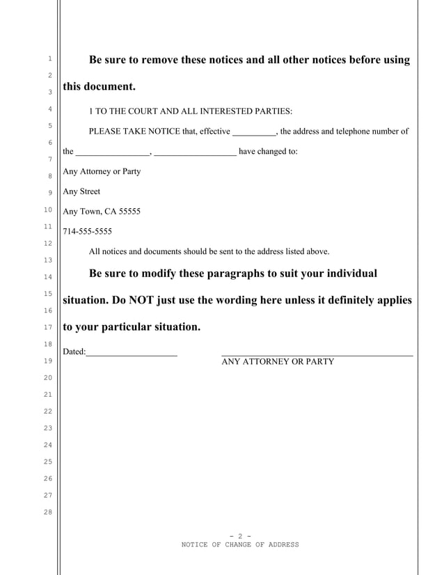 Sample notice of change of address for california divorce