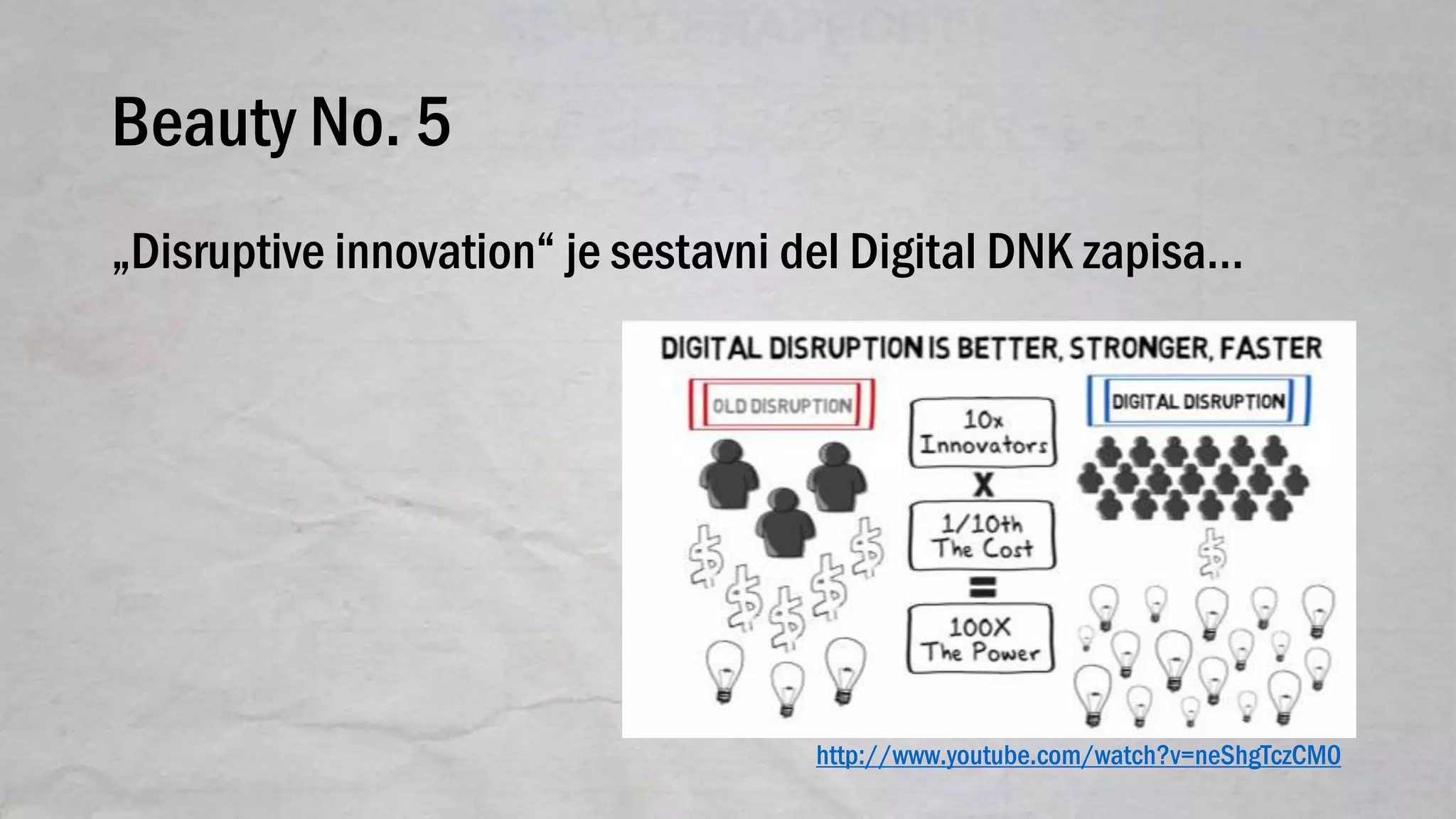 Beauty No. 5
„Disruptive innovation“ je sestavni del Digital DNK zapisa…
http://www.youtube.com/watch?v=neShgTczCM0
 