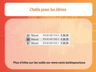Plus d’infos sur les outils sur www.vanin.be/biopourtous
Outils pour les élèves
 