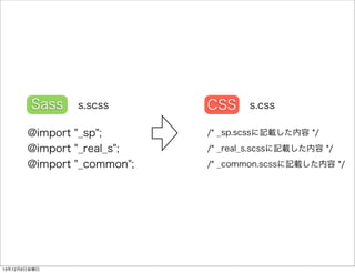 Sass s.scss CSS s.css 
@import "_sp"; 
@import "_real_s"; 
@import "_common"; 
/* _sp.scssӛd */ 
/* _real_s.scssӛd */ 
/* _common.scssӛd */ 
13126ս 
 
