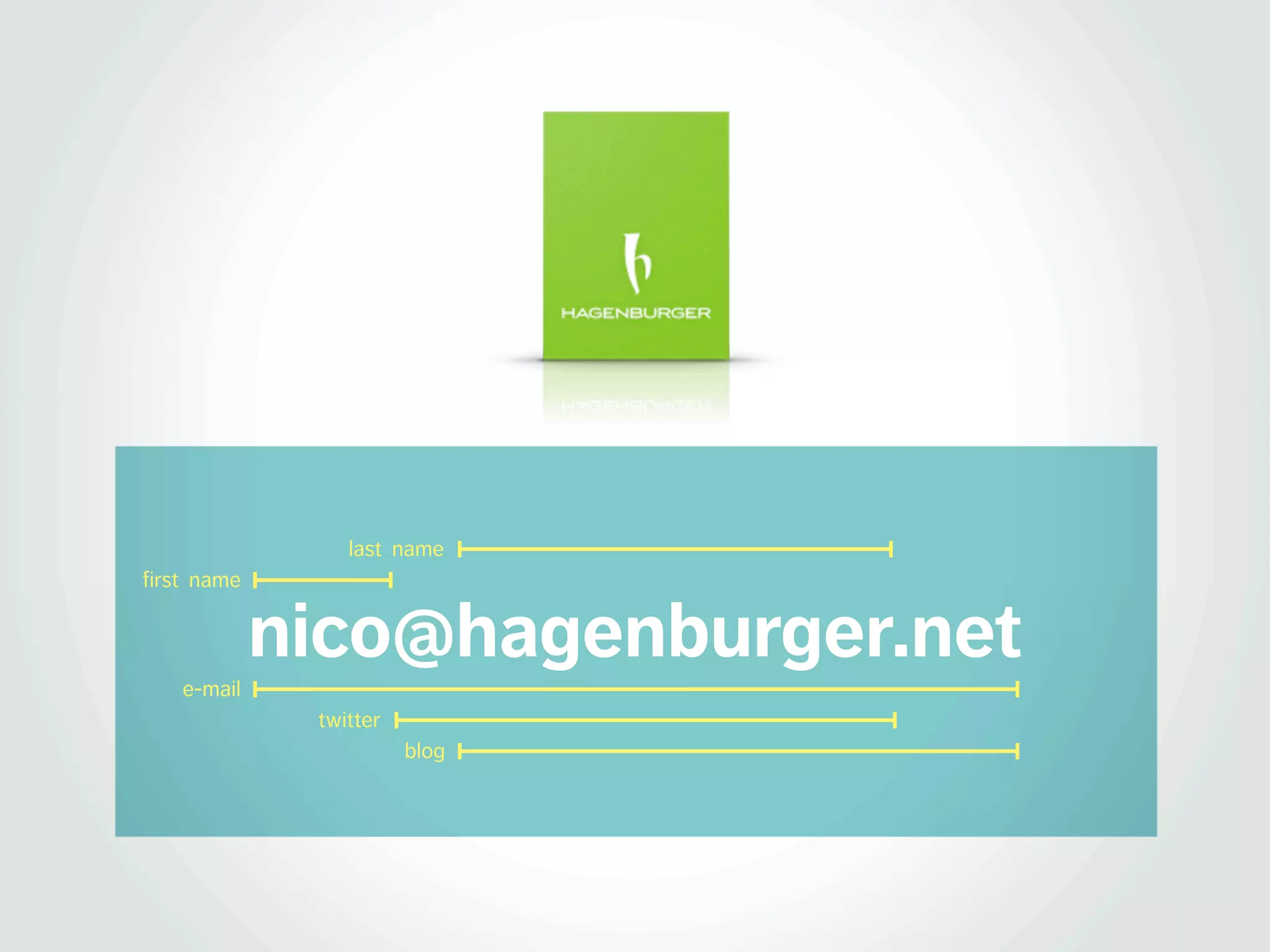 last name
first name


             nico@hagenburger.net
    e-mail
              twitter
                        blog
 