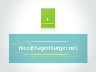 last name
first name


             nico@hagenburger.net
    e-mail
              twitter
                        blog
 