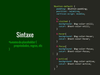 %nome-do-placeholder {
propriedades, regras, etc
}
Sintaxe
 