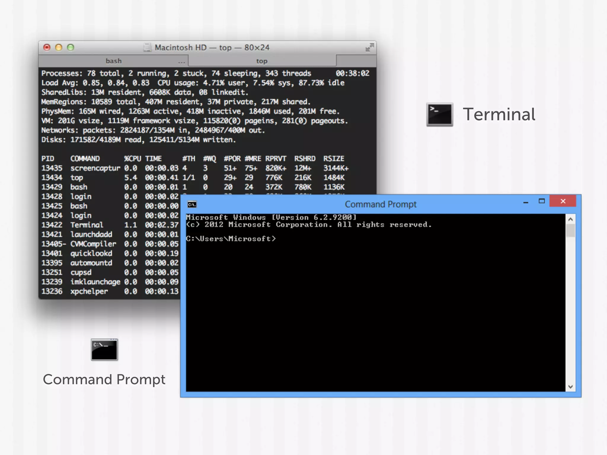 Terminal
Command Prompt
 