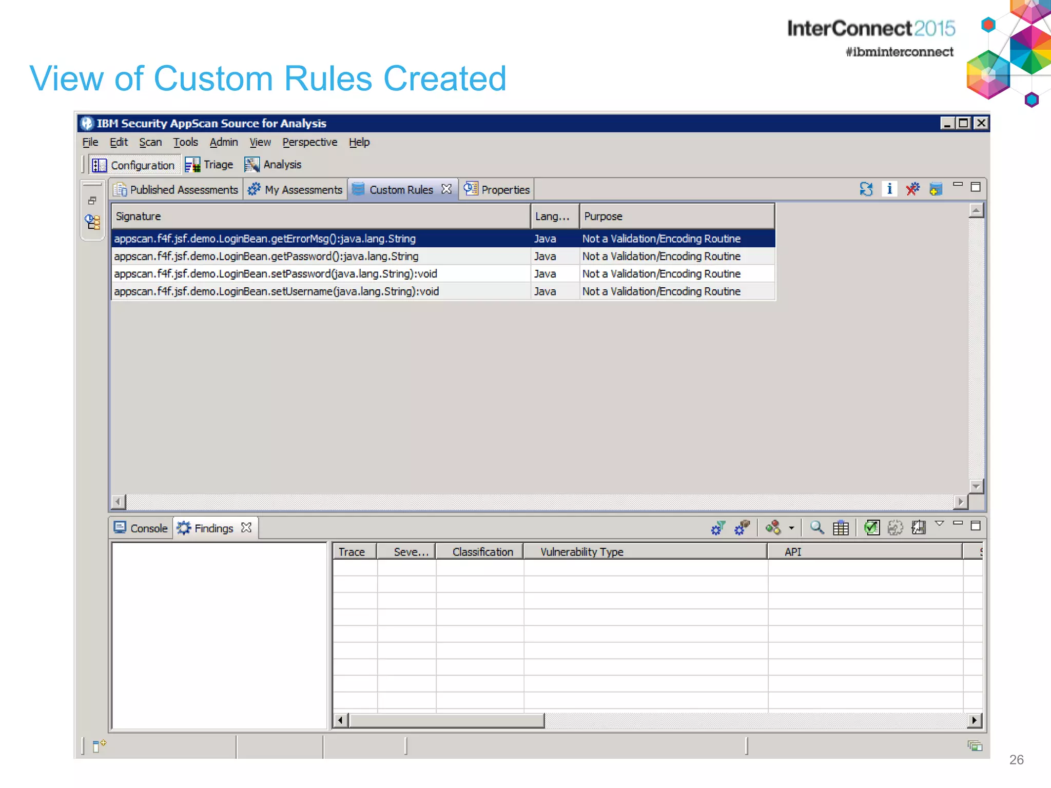 View of Custom Rules Created 26 
