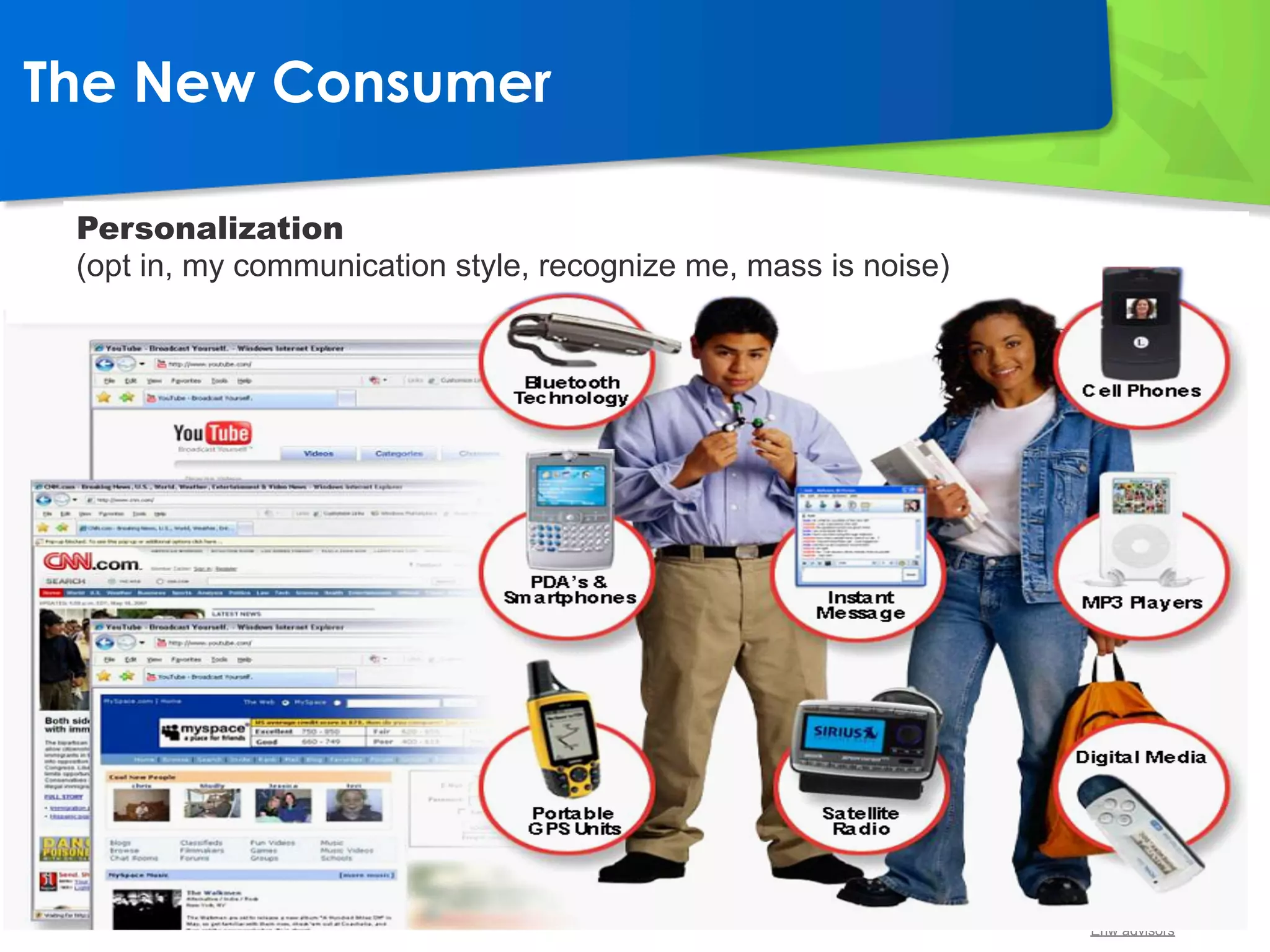 The New Consumer

 Personalization
 (opt in, my communication style, recognize me, mass is noise)




                                                                 Company Confidential 2012
                                                                      Enw advisors
 