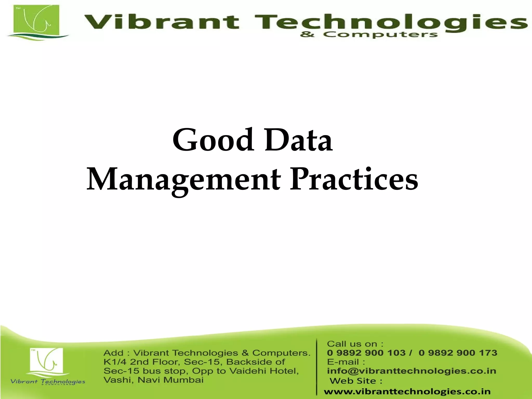 Good Data Management Practices 