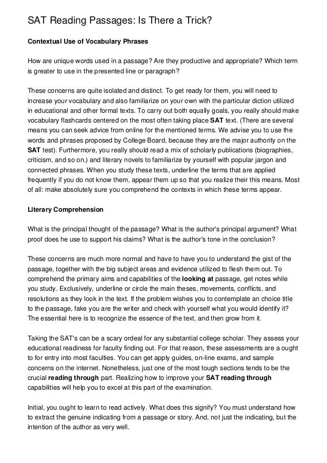 SAT Reading Passages Is There A Trick