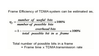 Multiple access techniques allow multiple users to share a communication channel or resource by using different dimensions like frequency, time, or code. Common examples include FDMA, TDMA, and CDMA